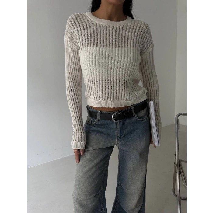 Triko transparent bluz beyaz