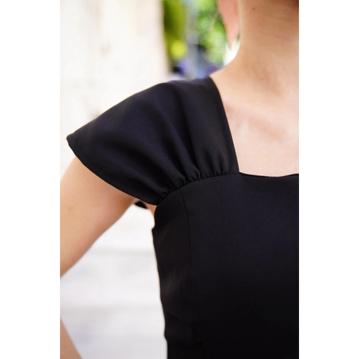 U yaka prenses elbise siyah s255101