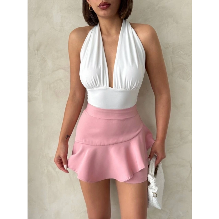 Valonlu fırfırlı şort s24683