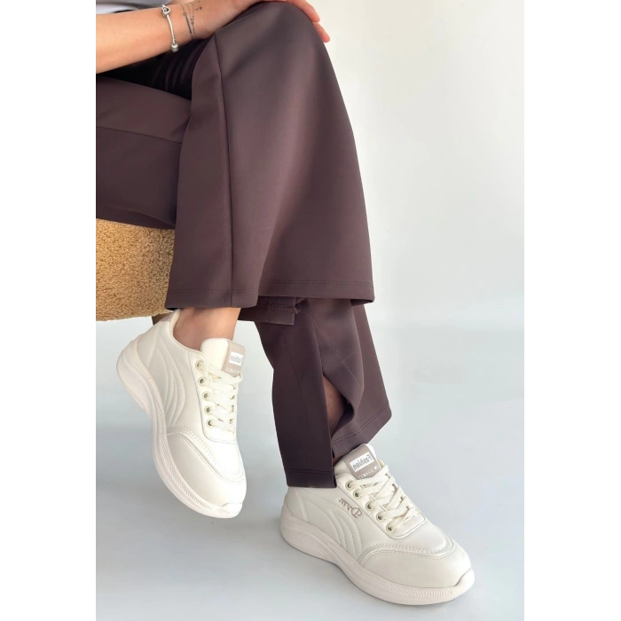 Yejja Bej Cilt Bağcıklı Spor Ayakkabı