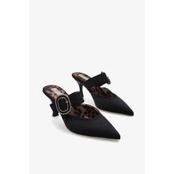 Yote Siyah Saten Topuklu Terlik