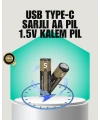 1.5V AA Şarjlı Lityum Pil | 1000+ Kez Şarj Edilebilir | Hızlı Type-C Şarj (2 Adet)