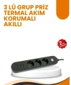 2 Metre Kablolu 3 USB Portlu Anahtarlı Üçlü Priz