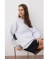 3 iplik şardonlu bisiklet yaka sweatshirt gri