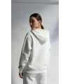 3 iplik şardonlu kapşonlu hoodie frm beyaz p510437