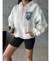 3 iplik şardonlu oversize kafa baskılı sweat beyaz