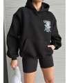 3 iplik şardonlu oversize kafa baskılı sweat siyah
