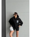 3 iplik şardonlu oversize kafa baskılı sweat siyah