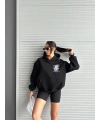 3 iplik şardonlu oversize kafa baskılı sweat siyah