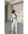 3 iplik şardonlu paça lastikli eşofman beyaz is001