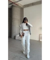 3 iplik şardonlu paça lastikli eşofman beyaz is001