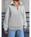 3 iplik Şardonlu yarım fermuarlı sweatshirt gri