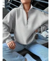 3 iplik Şardonlu yarım fermuarlı sweatshirt gri
