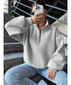 3 iplik Şardonlu yarım fermuarlı sweatshirt gri