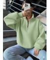 3 iplik Şardonlu yarım fermuarlı sweatshirt mint