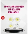 3 Lü Pilli Kablosuz Led Spot Lamba Seti Kumandalı Kolay Montaj Aydınlatma