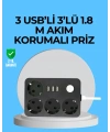 3 USB Çıkışlı 4’lü Akıllı Priz 2500W 2 Metre Kablo