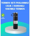 304 Çelik Termos Seti | 2 Bardaklı, 500 ml, Uzun Süre Isı Koruma