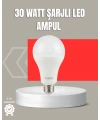 30W Şarjlı LED Ampul E27 Duy %80 Enerji Tasarruflu Soğuk Beyaz