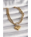 316L Çelik Gold Renk 2Li Zincir Model Kalp Figür Kadın Bileklik