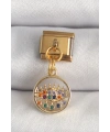 316L Çelik Gold Renk Sallantı Renkli Zirkon Taşlı Göz Model Nomination Charm