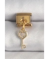 316L Çelik Gold Renk Sallantı Zirkon Taşlı Kalpli Anahtar Model Nomination Charm