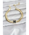 316L Çelik Gold Renk Siyah Yonca Model Zirkon Taşlı Yılan Zincirli Kadın Bileklik