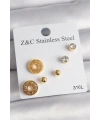316L Çelik Gold Renk Zirkon Taşı Labirent Model Kadın Küpe Seti