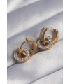 316L Çelik Gold Renk Zirkon Taşlı İç İçe Geçmeli Oval Küpe
