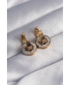 316L Çelik Gold Renk Zirkon Taşlı İç İçe Geçmeli Oval Küpe