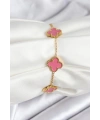 316L Çelik Gold Zincir Pembe Yonca Renk Bileklik