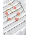 316L Çelik Gold Zincir Pembe Yonca Renk Bileklik