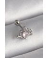 316L Çelik Gümüş Renk Pembe Mineli Kalp Zirkon Taş Detay Tragus Piercing