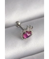 316L Çelik Gümüş Renk Pembe Mineli Kalp Zirkon Taş Detaylı Taç Tragus Piercing