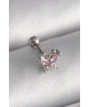 316L Çelik Gümüş Renk Pembe Zirkon Taşlı Kelebek Tragus Piercing