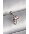 316L Çelik Gümüş Renk Pembe Zirkon Taşlı Sallantı Yıldız Detay Tragus Piercing
