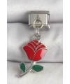 316L Çelik Gümüş Renk Sallantı Kırmızı Gül Model Nomination Charm