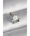 316L Çelik Gümüş Renk Zirkon Taş Detay Beyaz Çiçek Model Tragus Piercing