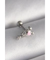 316L Çelik Gümüş Renk Zirkon Taş Detay Pembe Kalp İşleme Tragus Piercing