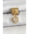 316L Çelik Sallantılı Zirkon Taşlı Kalp Model Gold Renk Nomination Charm