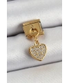 316L Çelik Sallantılı Zirkon Taşlı Kalp Model Gold Renk Nomination Charm