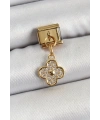 316L Çelik Sallantılı Zirkon Taşlı Yonca Model Gold Renk Nomination Charm
