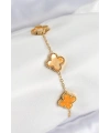 316L Çelik Sedefli Turuncu Gold Renk Yonca Kadın Bileklik