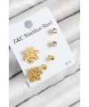 316L Çelik Zirkon Taşlı Kar Tanesi Model Gold Renk Kadın Set Küpe