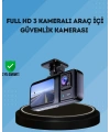 360° Kapsama Sahip Full HD Araç Kamerası 3’lü Kayıt Gece Görüşlü DashCam