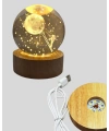 3D Astronot Kristal Küre Gece Lambası USB Ahşap Standlı Dekoratif Işık