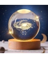 3D Lazer İşlemeli Galaksi Küre USB LED Ahşap Standlı Oda Gece Lambası