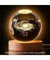 3D Samanyolu Galaksi Kristal Küre USB LED Işıklı Ahşap Standlı Gece Lambası
