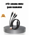 3’ü 1 Arada Şarj Kablosu Type-C iOS Android Uyumlu Hızlı ve Güvenli Şarj