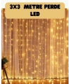 3x3 Metre Perde LED Işık Sıcak  Şelale Tasarım Dekoratif Aydınlatma